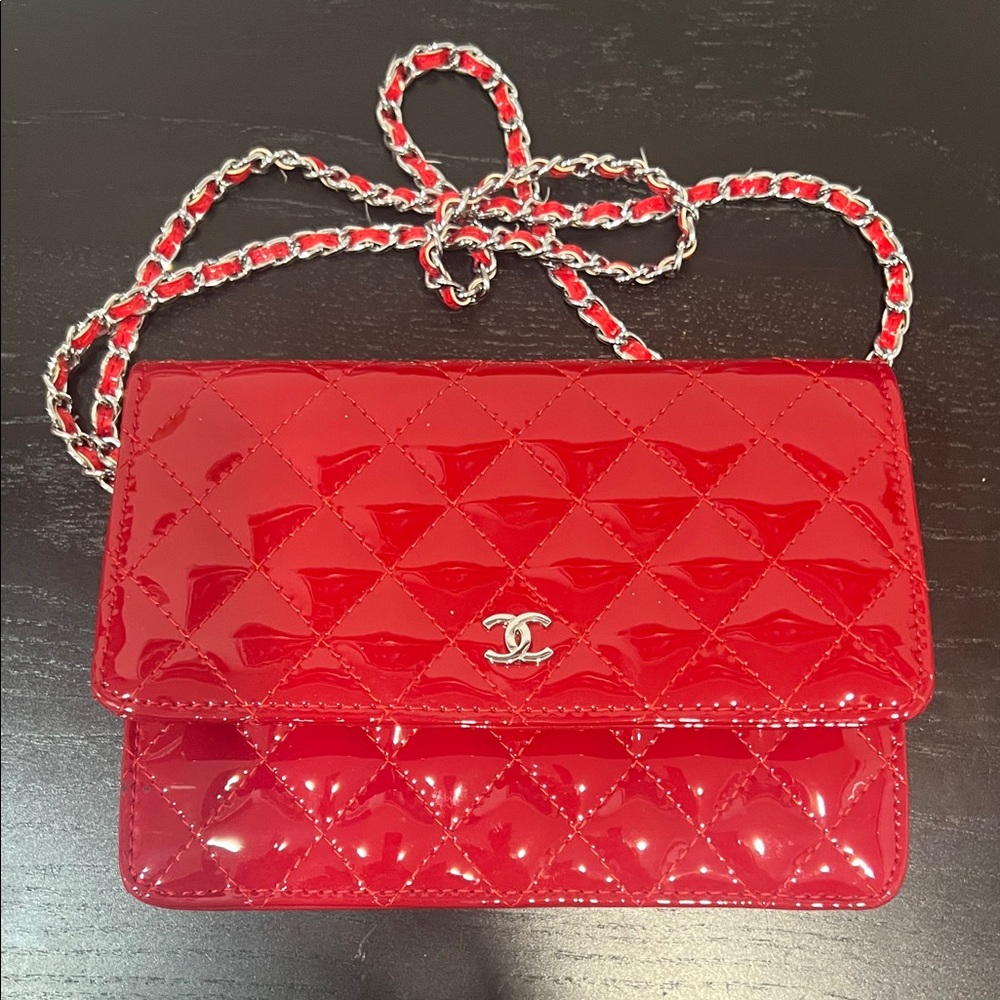 Inspired C Glossy Red Quilted Crossbody Bag